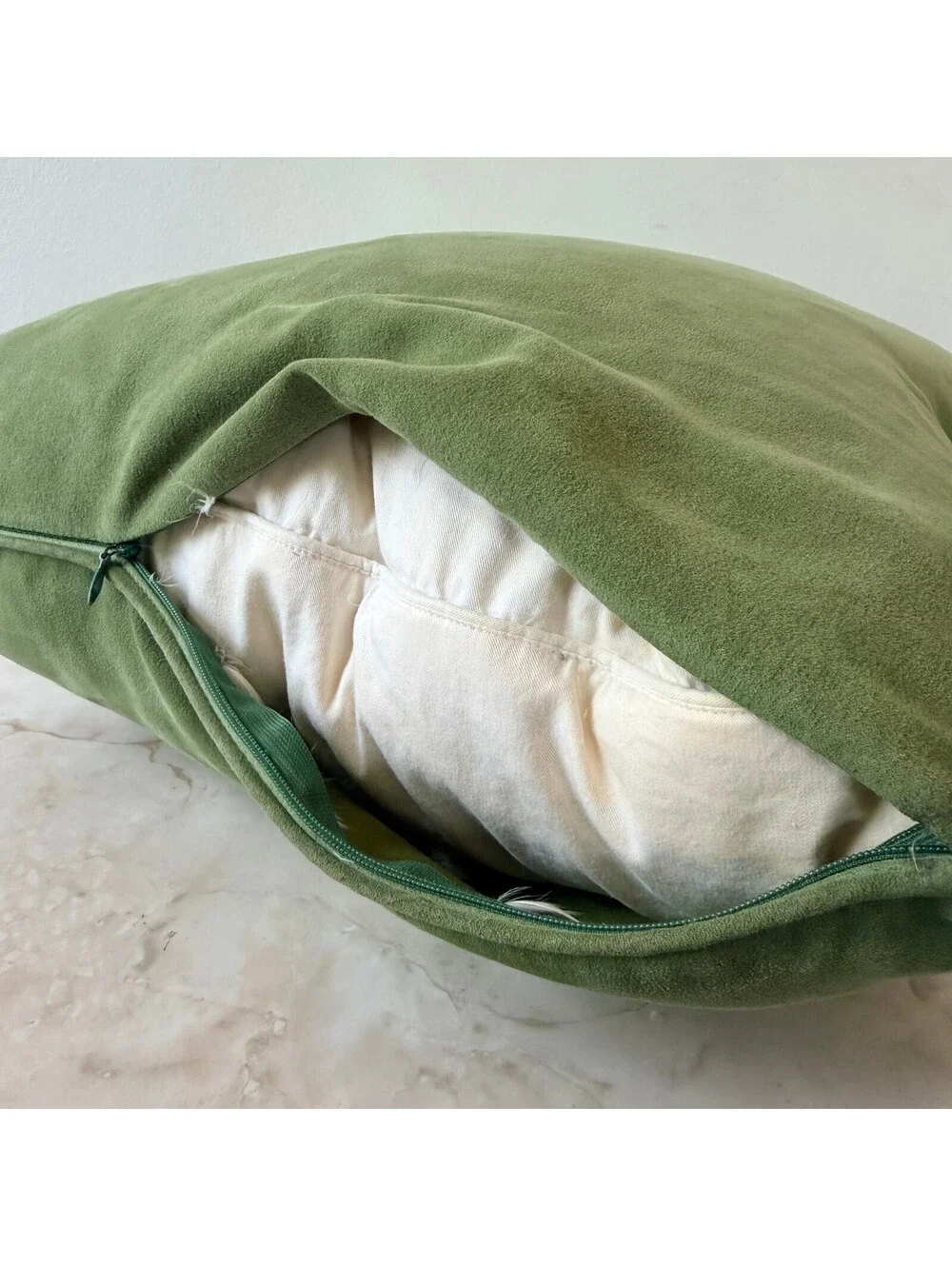 Green Down Feather Throw Pillow with Zipper Closure 17 inch Square Decorative